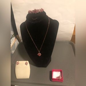 Pink Rose cluster necklace set